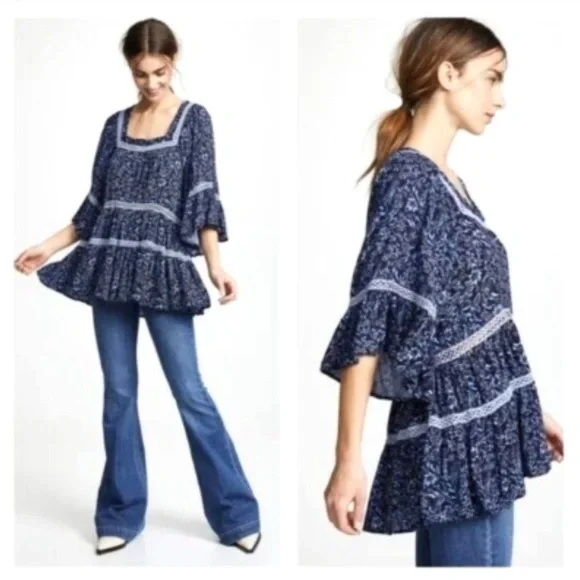 Free People Midnight Blue Floral Top - Picture 3 of 3